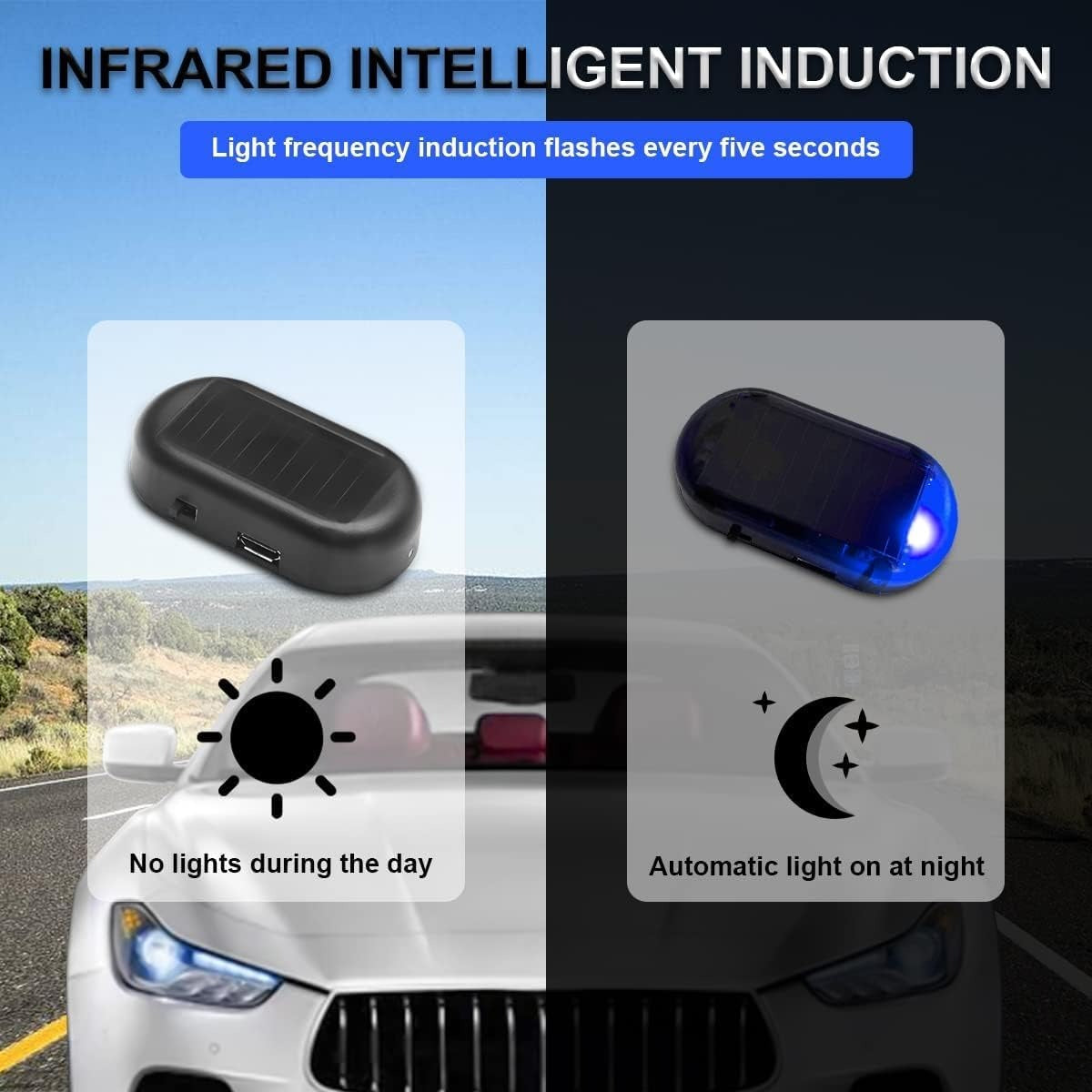 Solar Power Fake Security Alarm Light For Car